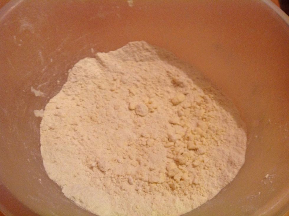 Then rub with you finger tips until a breadcrumb mixture