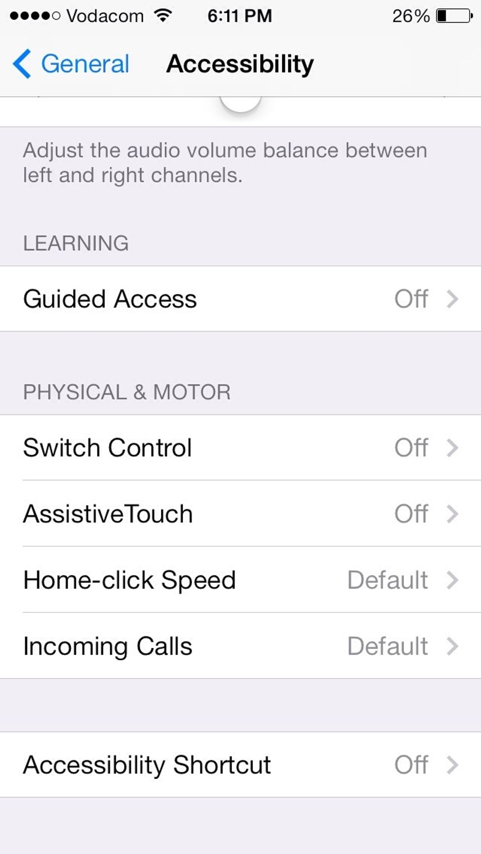 Then Scroll down and tap Accessibility Shortcut