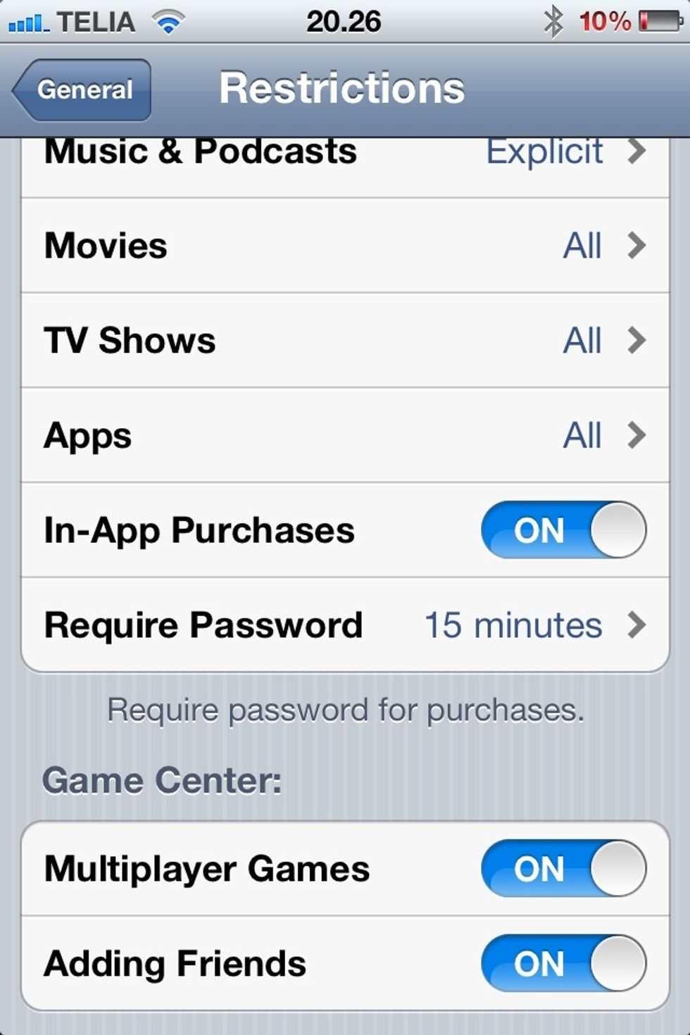Then scroll down to and select the Require Password option.