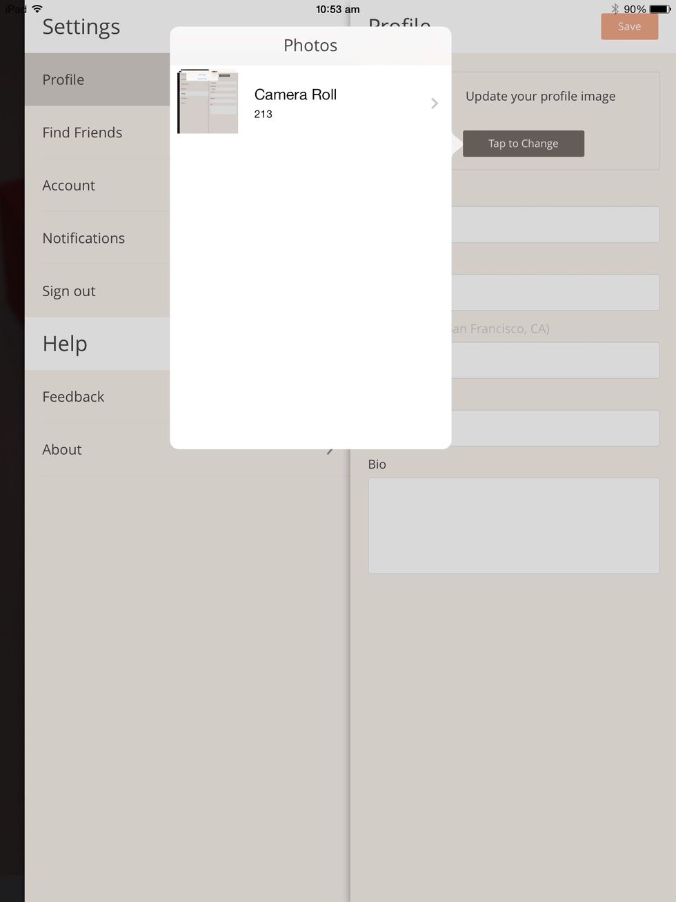 Then select an album above if you have one, or just stick with choosing images in your camera roll.   You can also screenshot or save images on the web, as they will automatically save to camera roll.