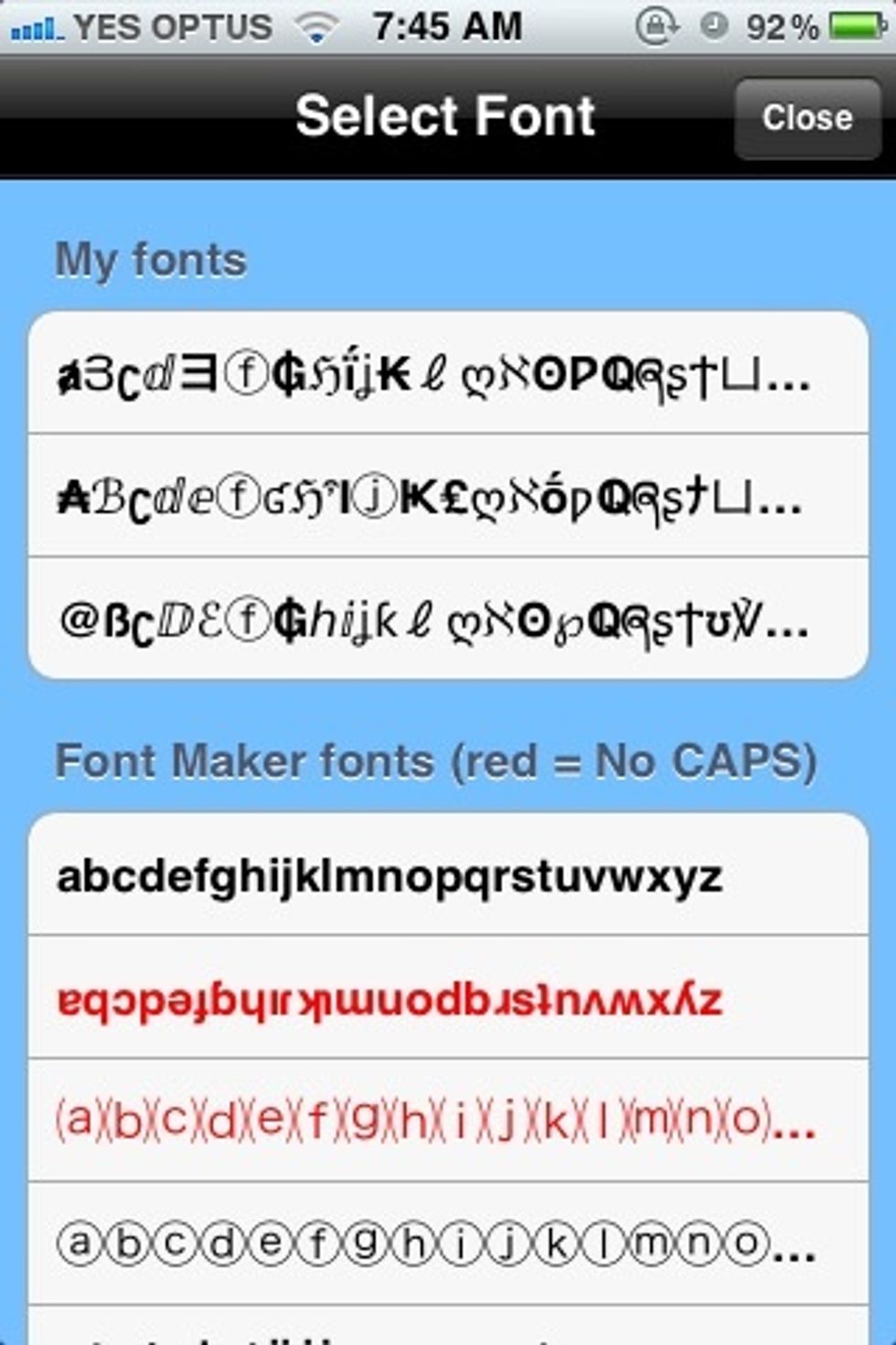 Then select your font from the top section (it is the third one down)