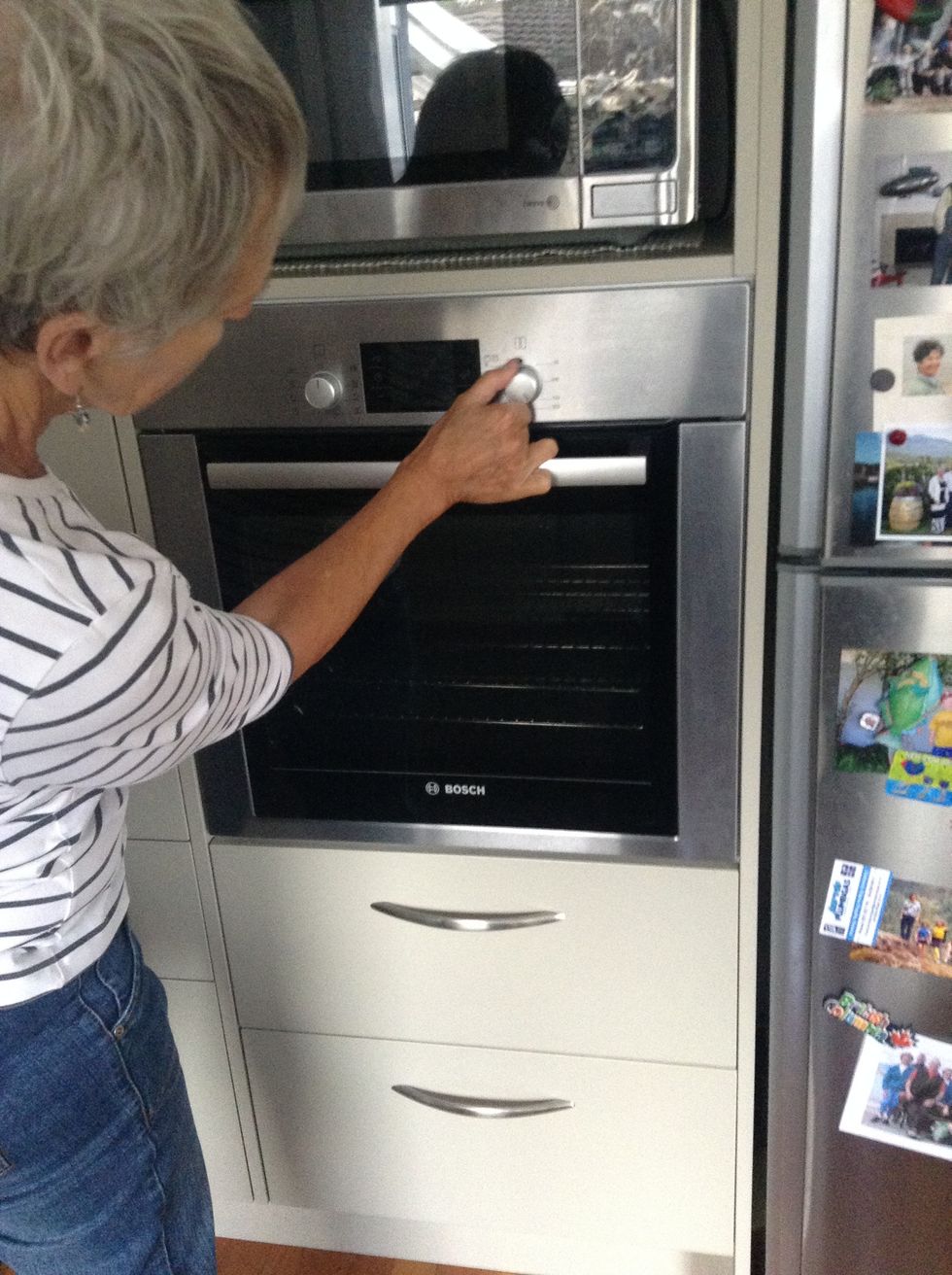 Then set your oven (if you don't have one then get one) to 200 degrees C.