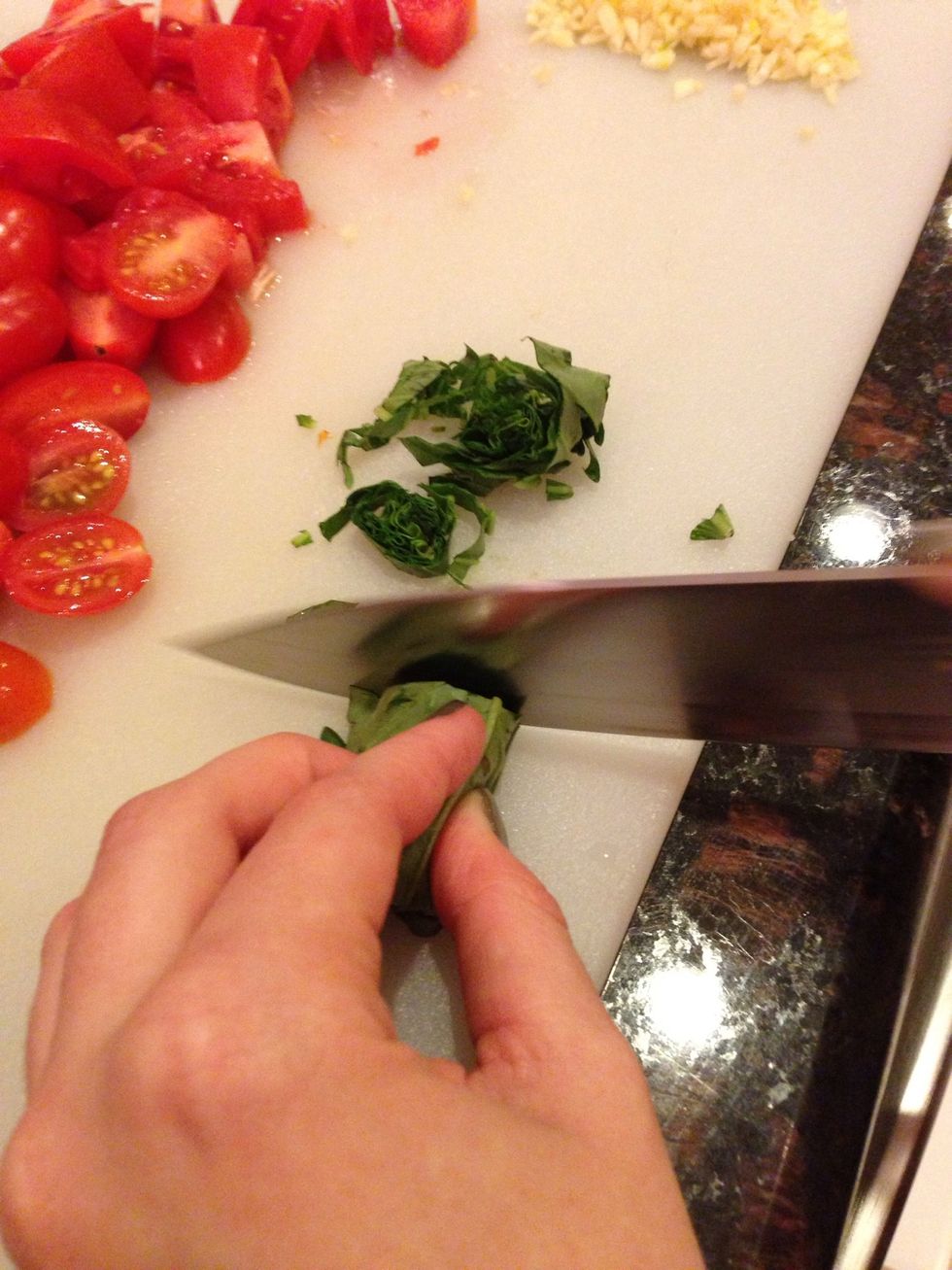 Then, slice across into thin strips.