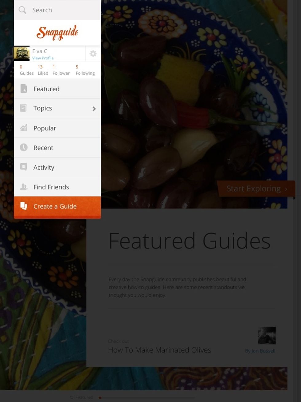 Then slide to the left and you will see this. Click on create a guide