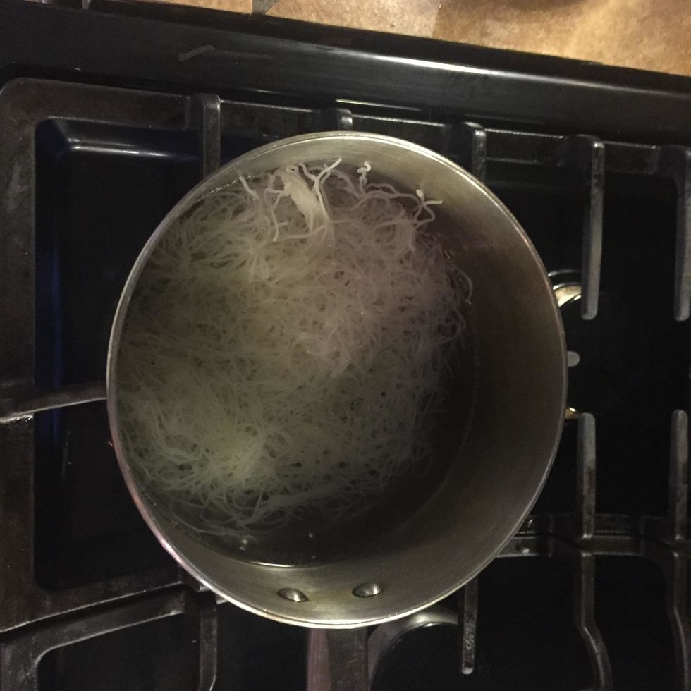 Then,Soak your Rice Vermicelli for about 10 to 15 Minutes in water then you boil separate water and then pour Rice Vermicelli into boiled water and boil it for 3 Minutes exact of it will burn.