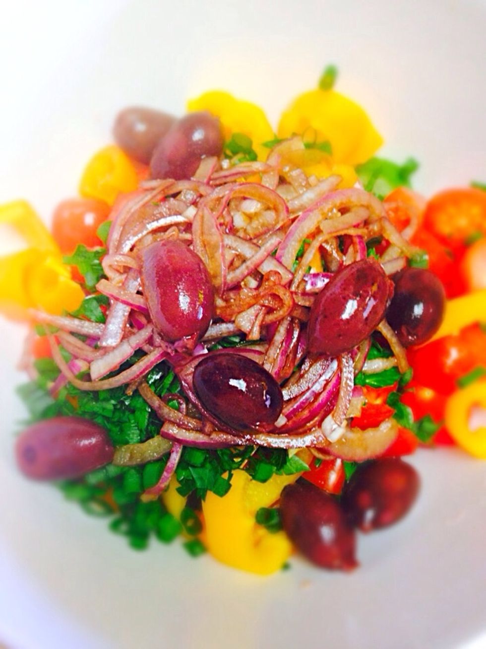 Then some olives and mix