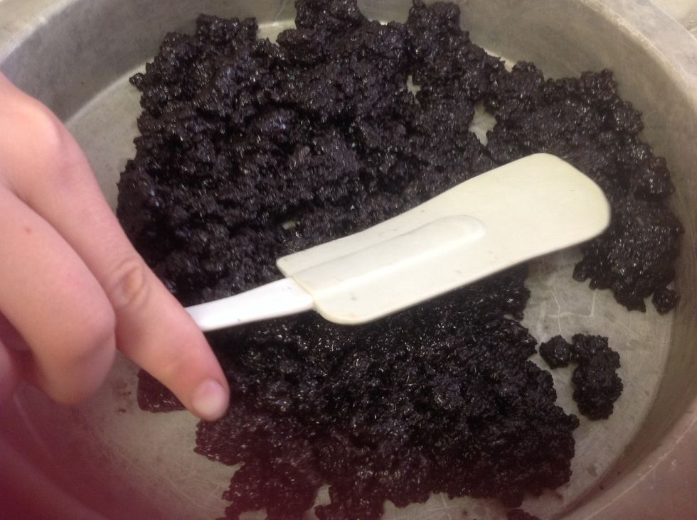 Then spread it around with a baking spoon.