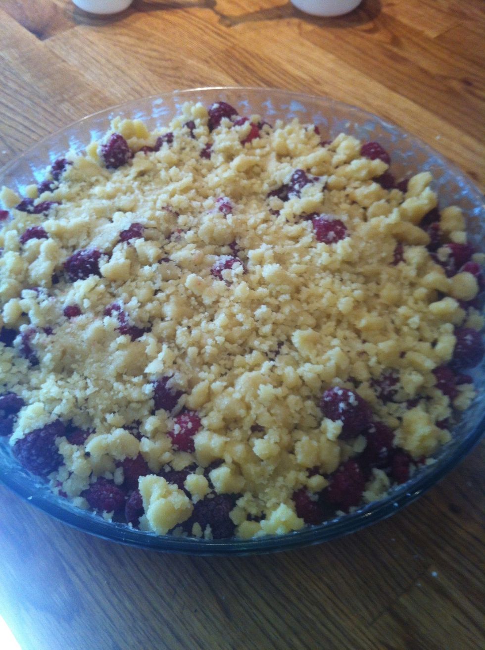 Then spread it over the raspberries. I actually wanted more so I did some more