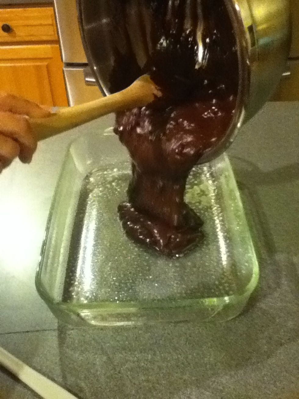 Then, spread the mix into the prepared pan.