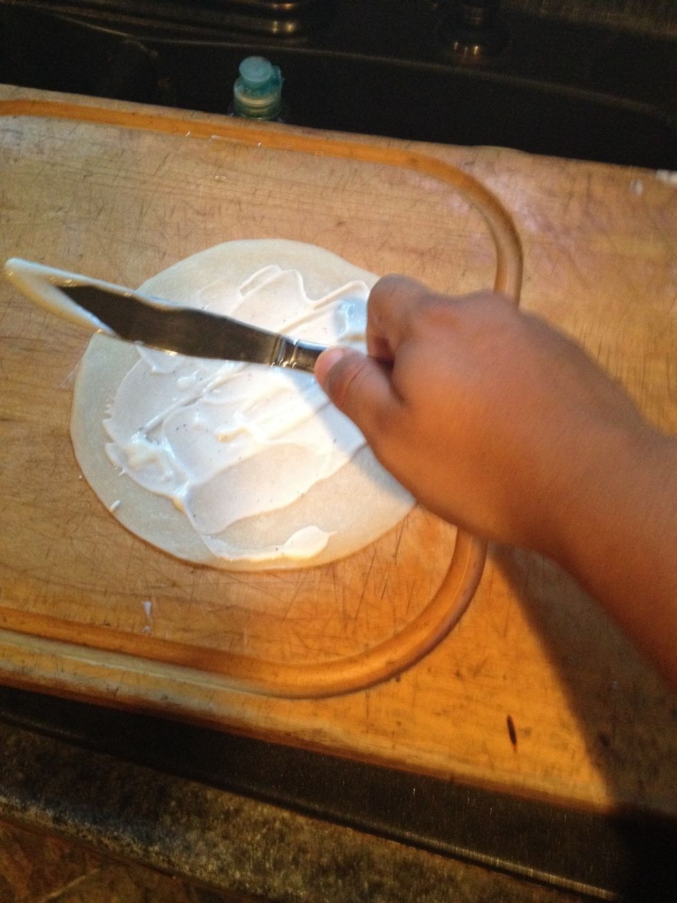 Then spread the ranch around the tortilla