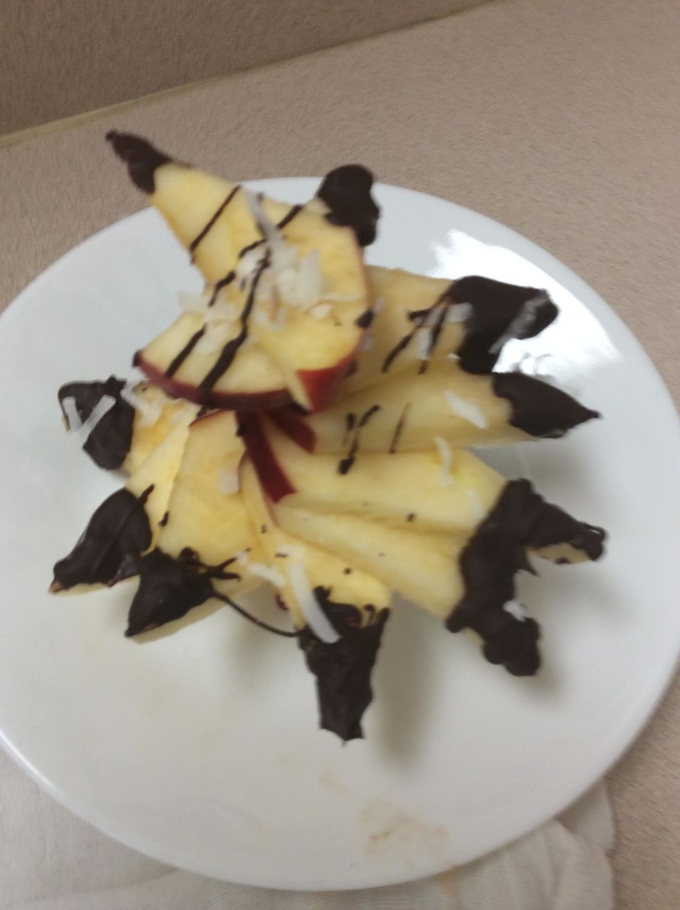 Then sprinkle on chocolate and coconut over apples then BAM you're done.