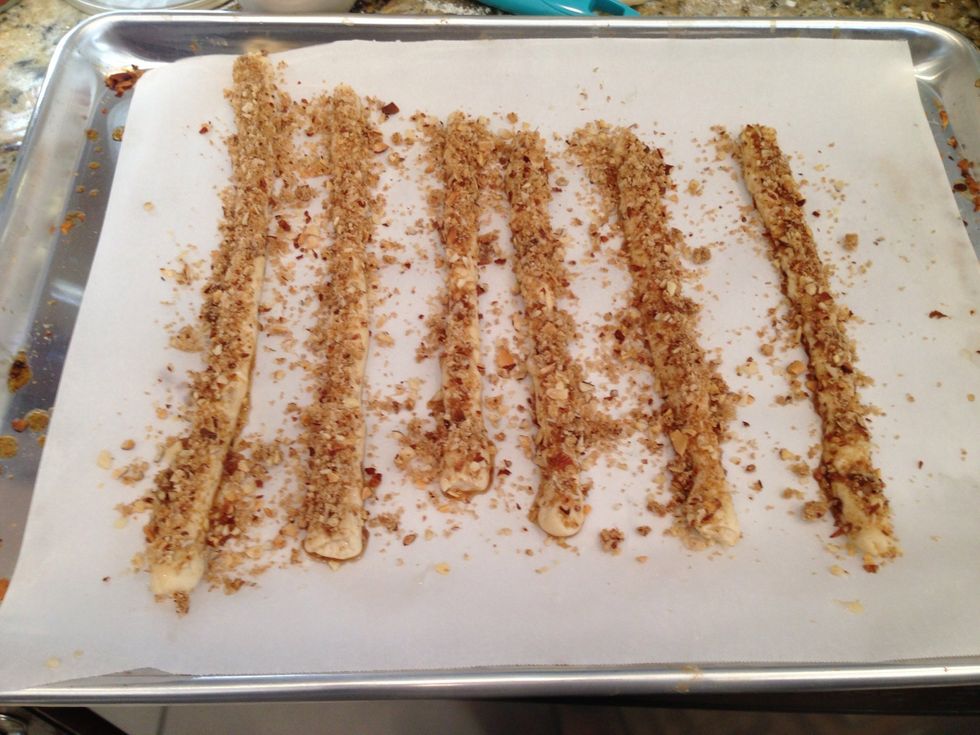 Then sprinkle the almond mix on top