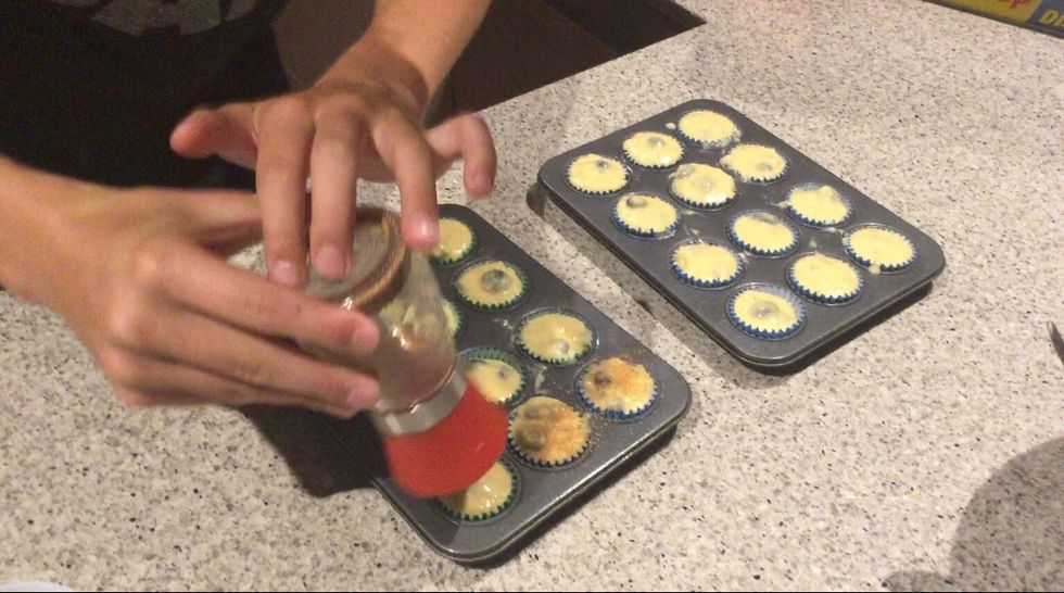 Then sprinkle top of mixture with cinnamon sugar