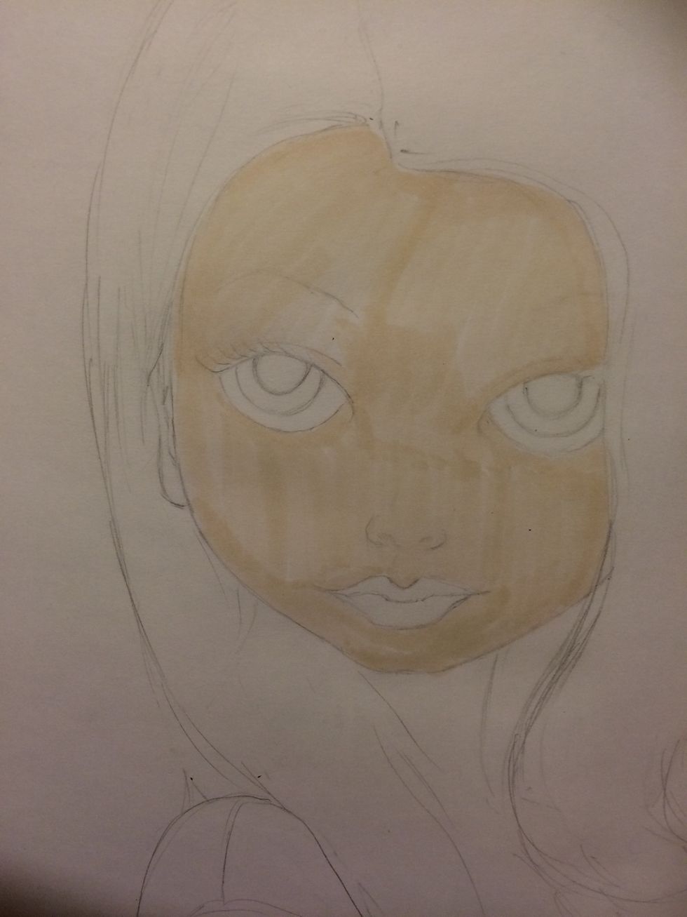 Then start blocking in your colour. I start with the lightest first and build up in layers. This is N51 Cloud cream.