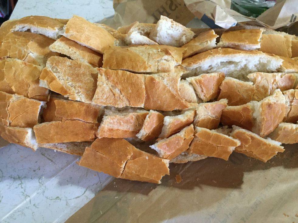 Then start cut it into cubed sized.