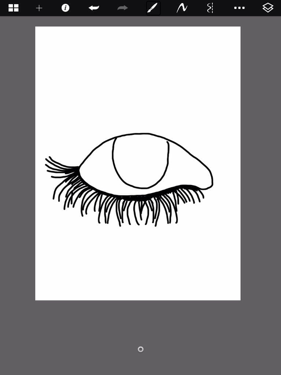Then start from the bottom drawing eyelashes on different sizes from left to right, once done where the eyelashes attack draw over with black brush ( or ink pen of using paper)