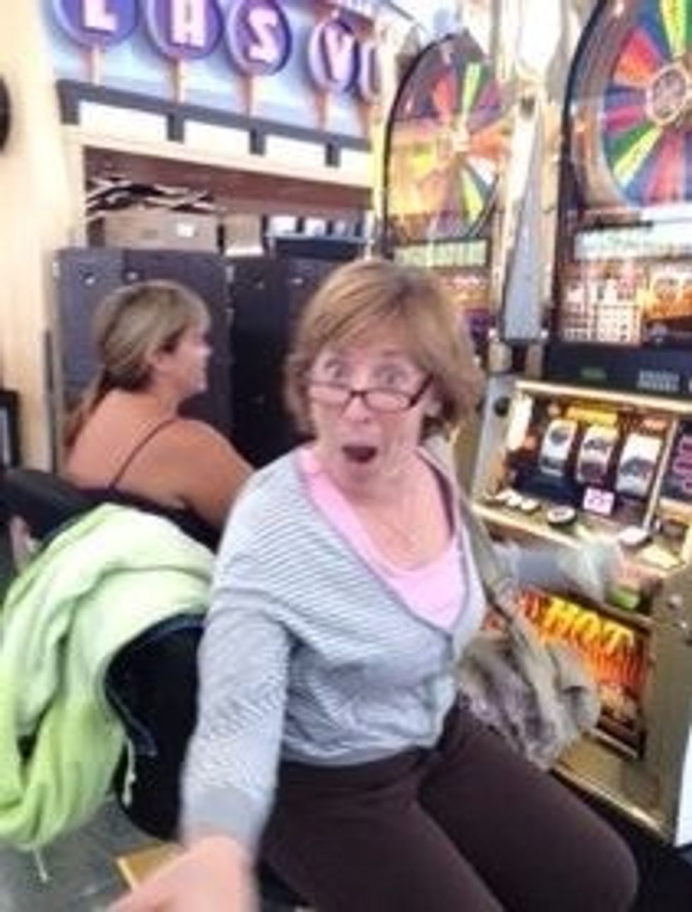 Then stay and take pictures as she wins big from the money you gave her!