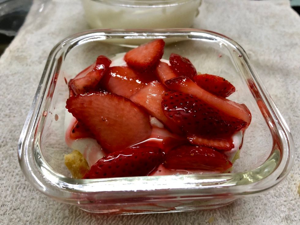 Then step3 add the glazed strawberries \ud83c\udf53 on top of the cream