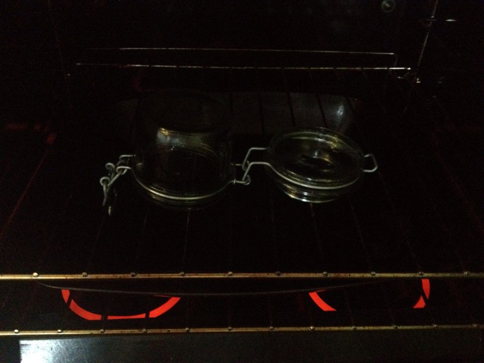 Then sterilise your jar in the oven 170c until dry 5-8 minutes