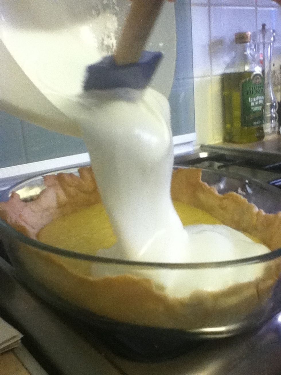 Then straight away add the meringue.