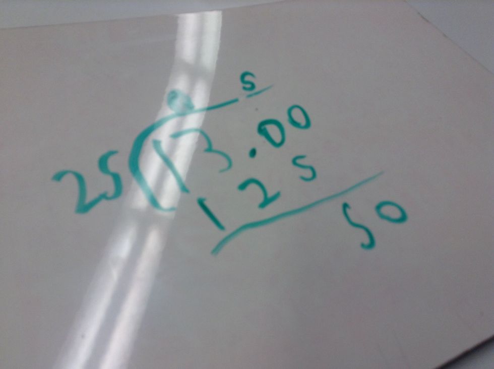 Then subtract 13.0 by 125 and the answer is 5 then you bring the 0 down the answer is 50.