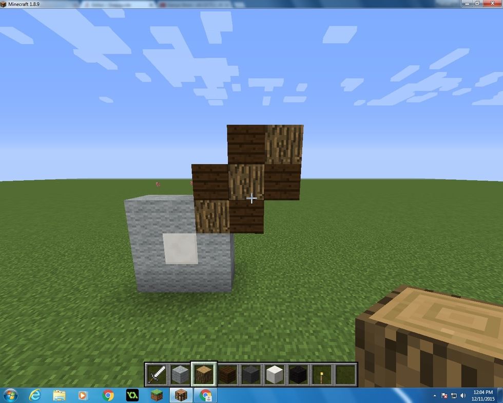 Then take 3 Oak Wood and 4 Dark Oak Wood Planks. With those make this^^.