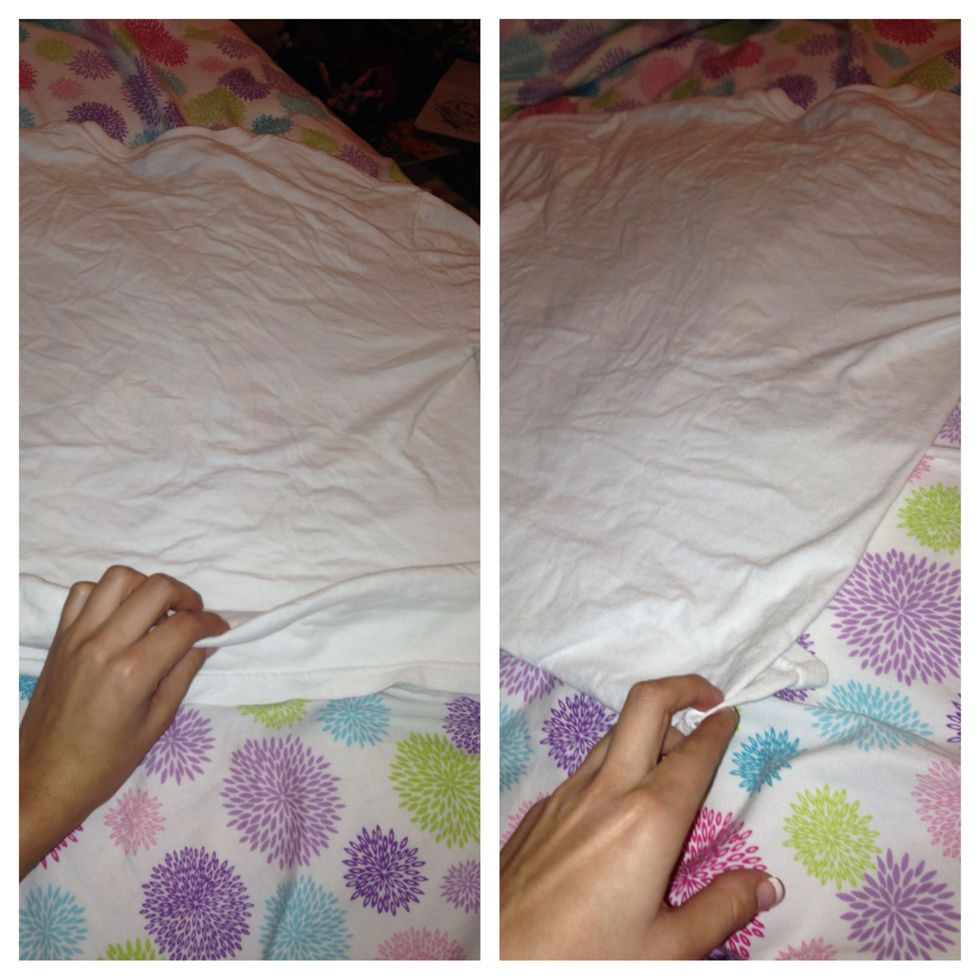 Then, take that and just fold it under the shirt. Alternatively, you could skip the last two steps and go straight to this. But I find that using the previous folds makes it neater. :)