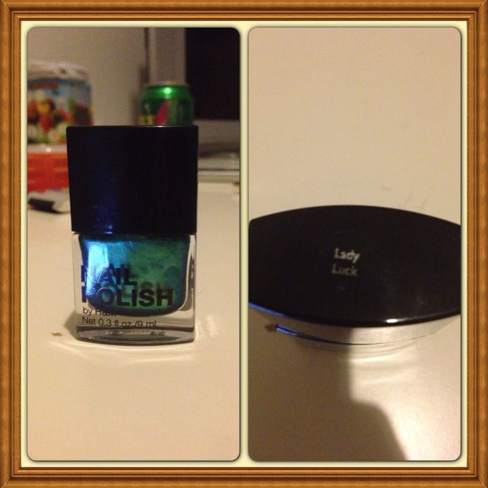 Then take the polish you want.. Mine is from H&M and the name is Lady Luck!  Now you have to cover your nail..