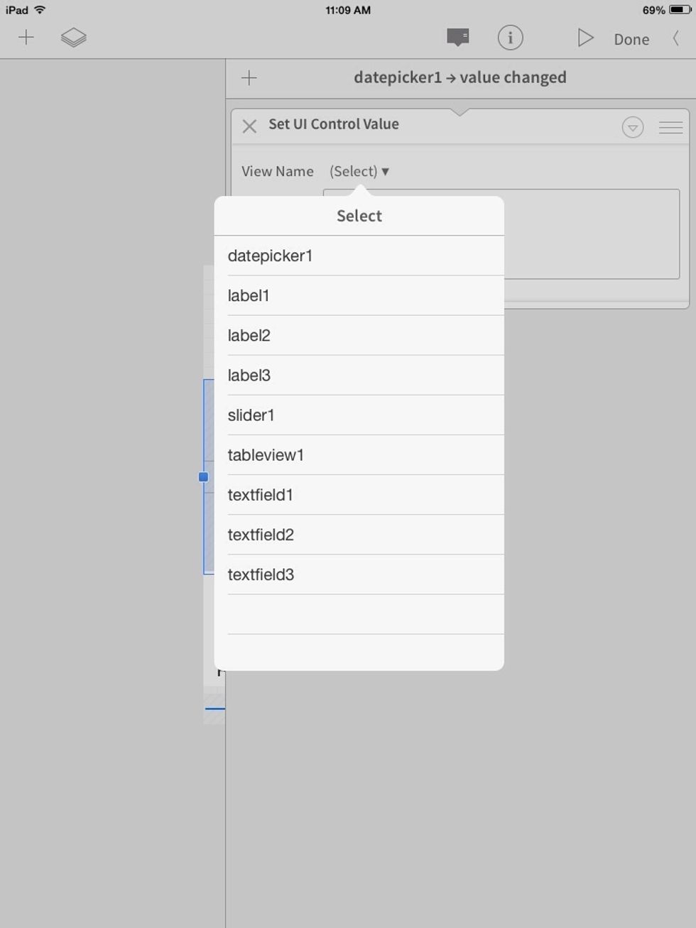 Then tap "textfield1".