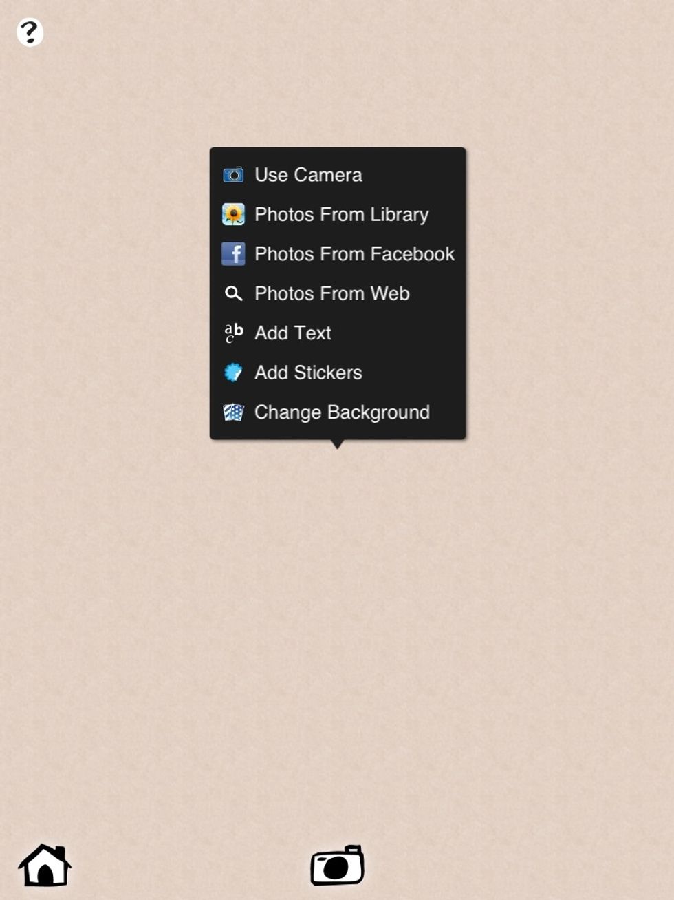 Then tap the screen and click on the option Photos from library or use camera