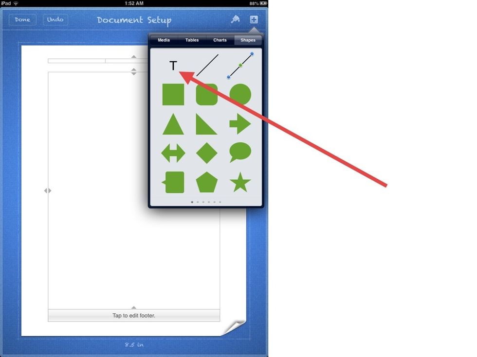 Then tap the SHAPES tab if it isn't selected and select the TEXT symbol.
