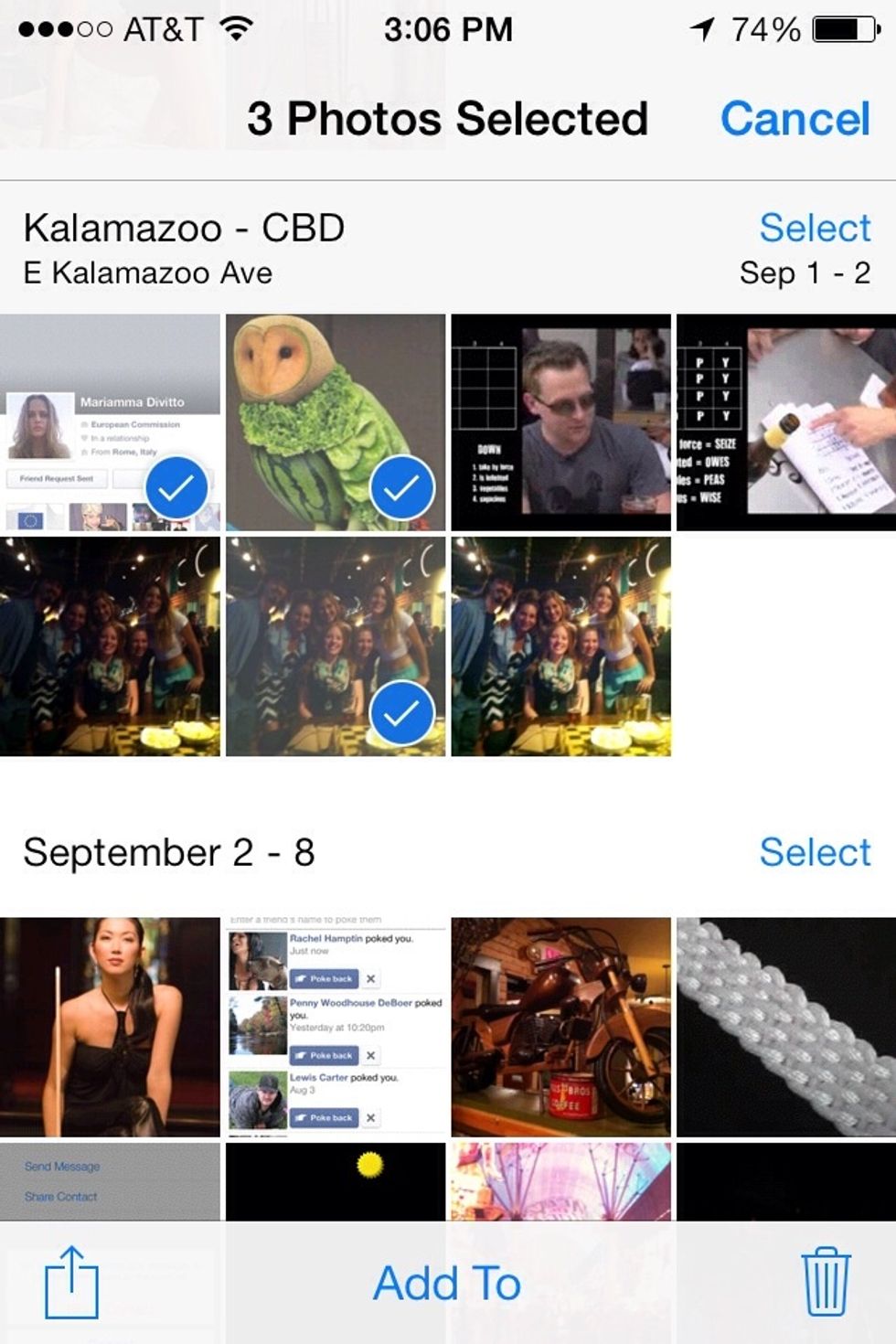Then tap the trash can icon to delete all the selected pictures.