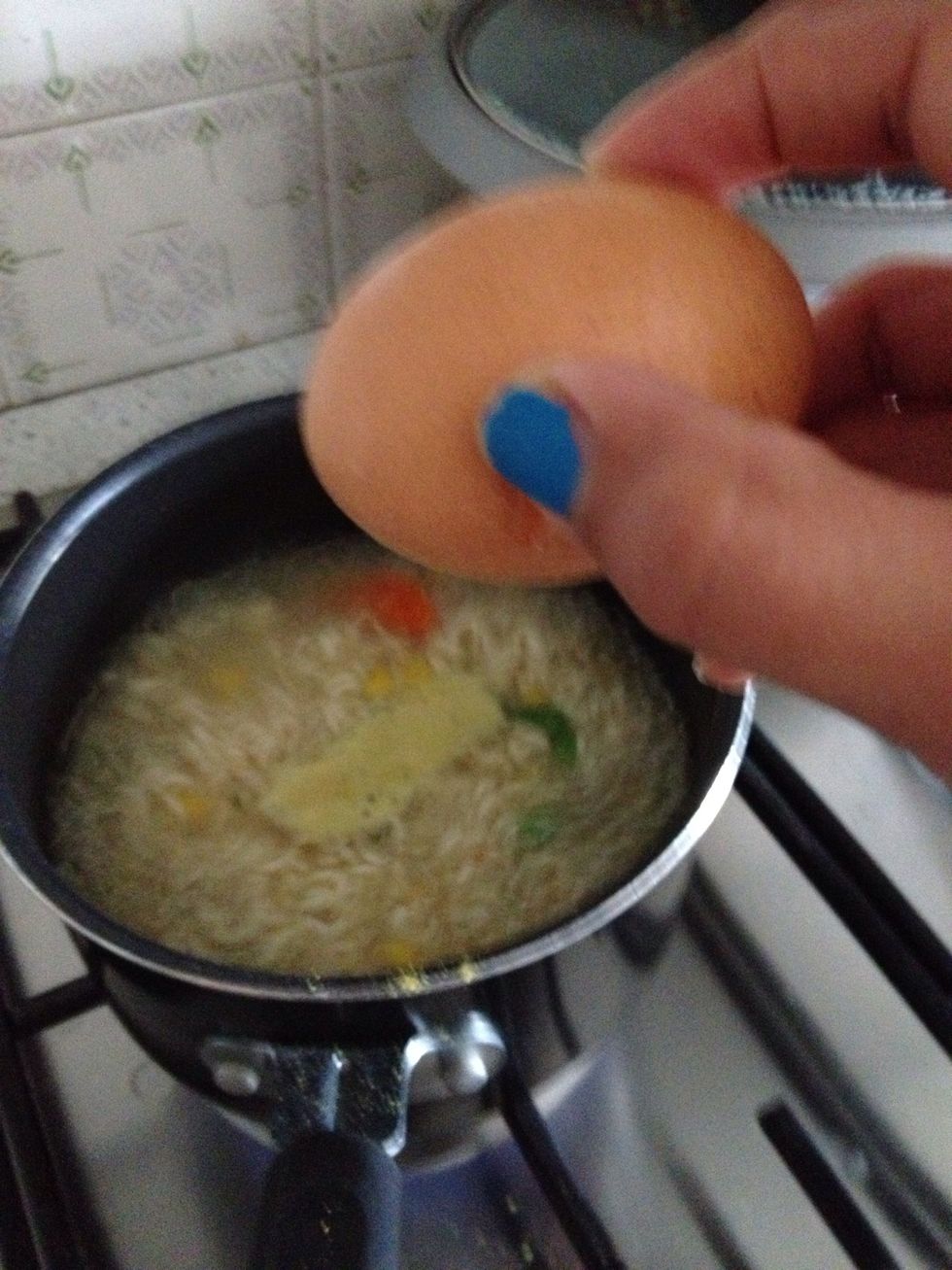 Then the egg.( wait for a minute then stir)