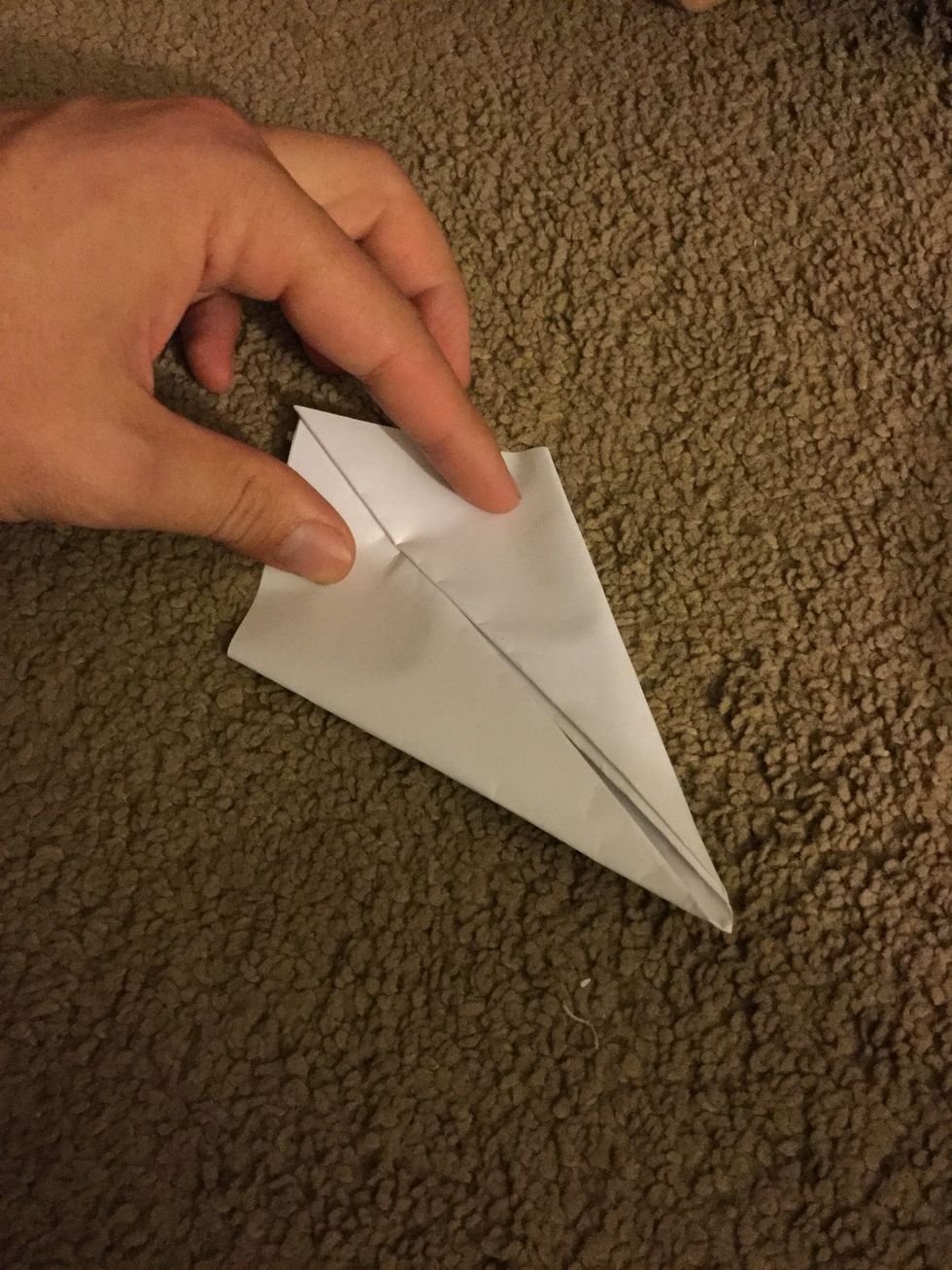 Then the other side into the middle. This is what some called the "fox face" in the design. Make sure to fold IN not out.