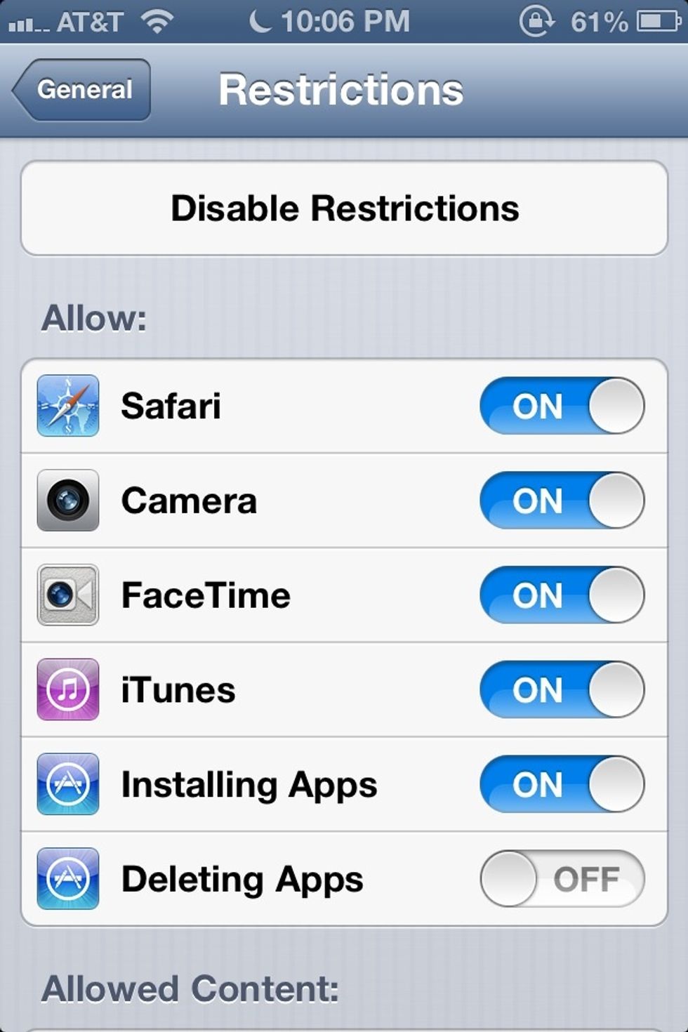 Then toggle "deleting apps" off, and now your done your apps are now safe from your friends.