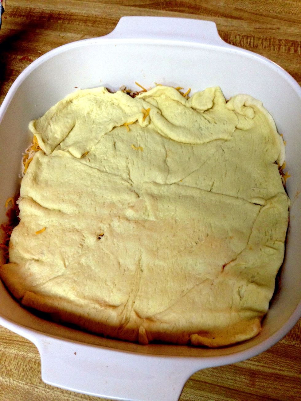 Then top with the other can of crescent roll dough. Again, doesn't have to be perfect.