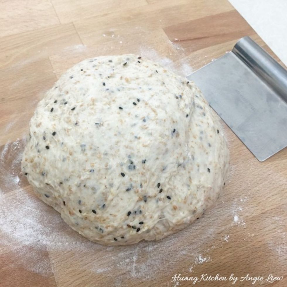 Then transfer the dough onto a floured surface. Roll into a cylinder and cut into small pieces.