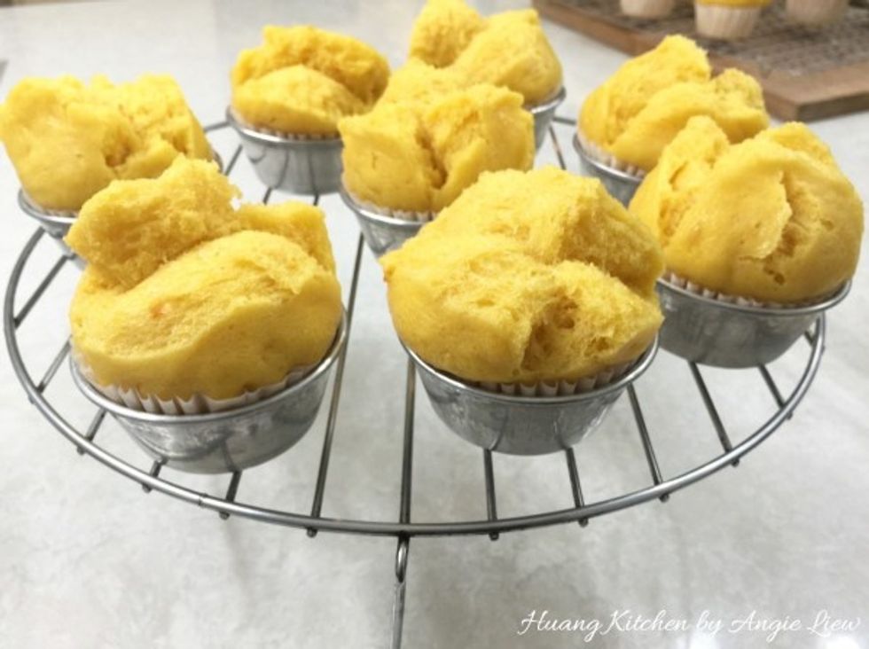Then transfer the steamed muffin cups onto a wire rack to cool for just a few minutes.