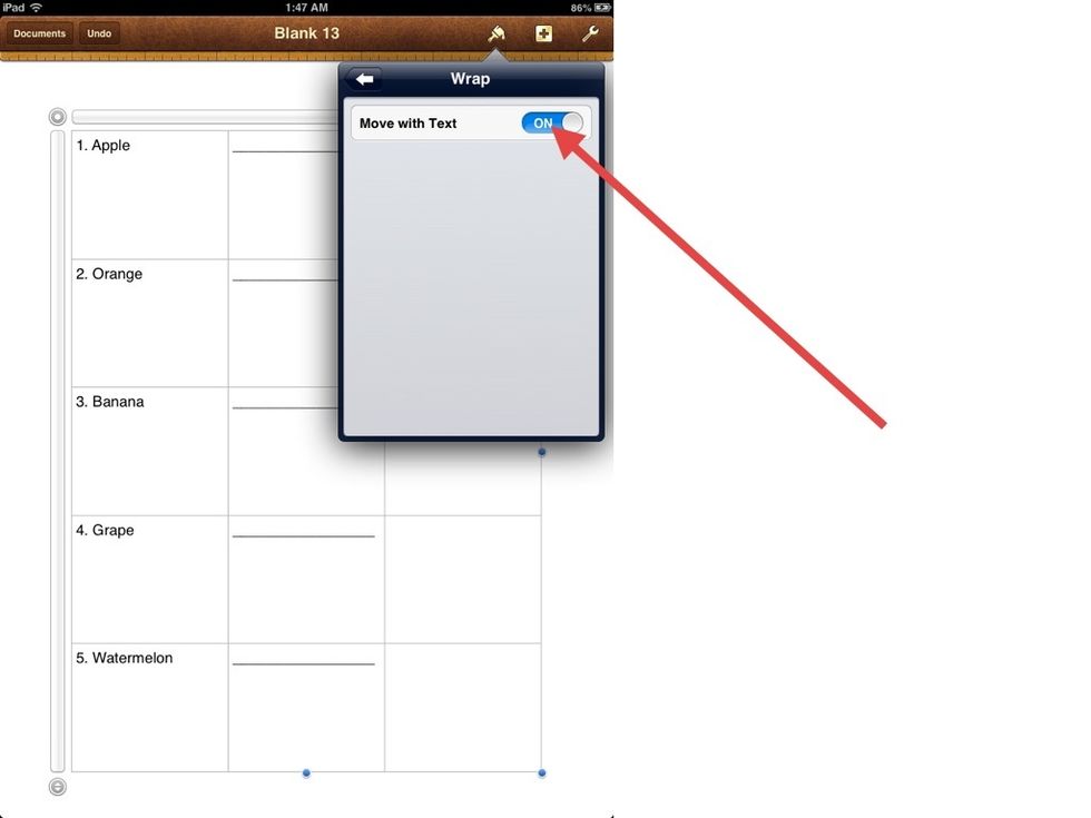 Then turn OFF MOVE WITH TEXT.