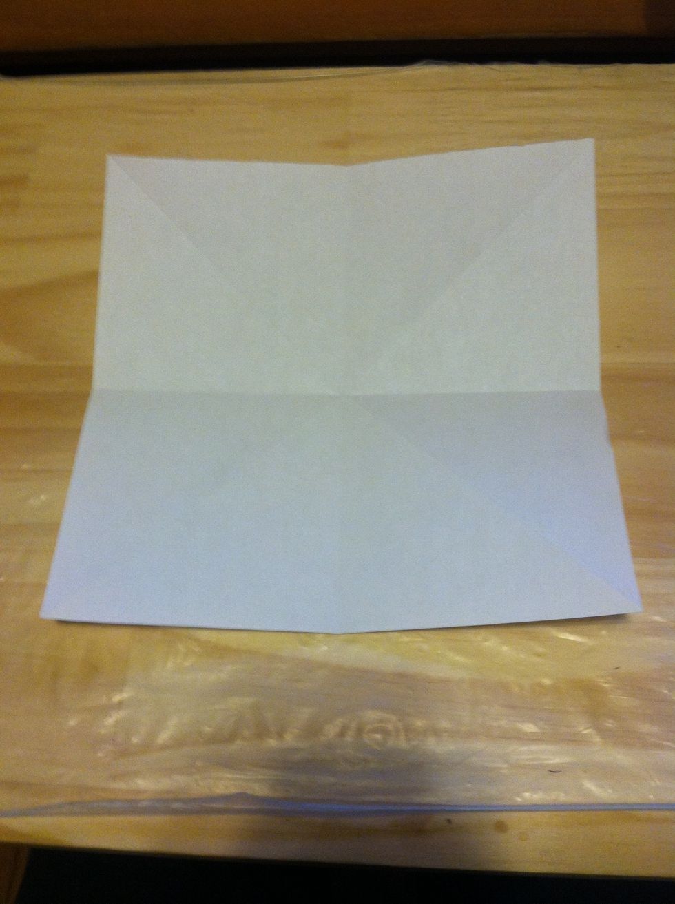 Then turn the paper over and fold the paper in half vertically and horizontally.
