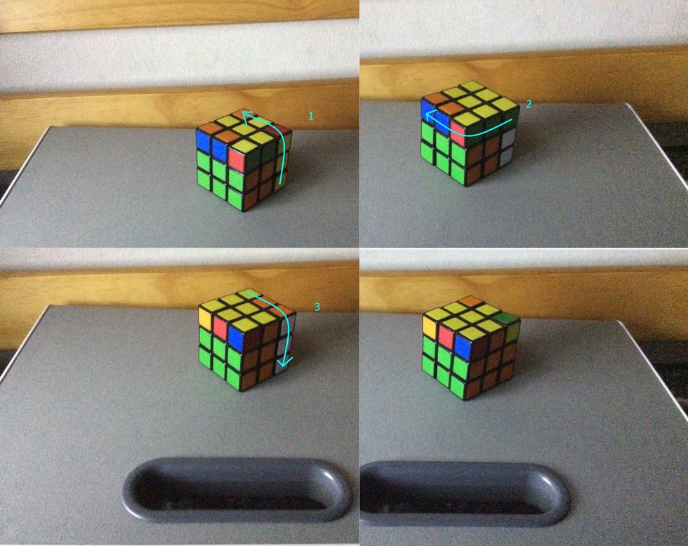 Then, turn the right side up, the top to the left, and the right back down. (Repeat for all sides to look like the next step)