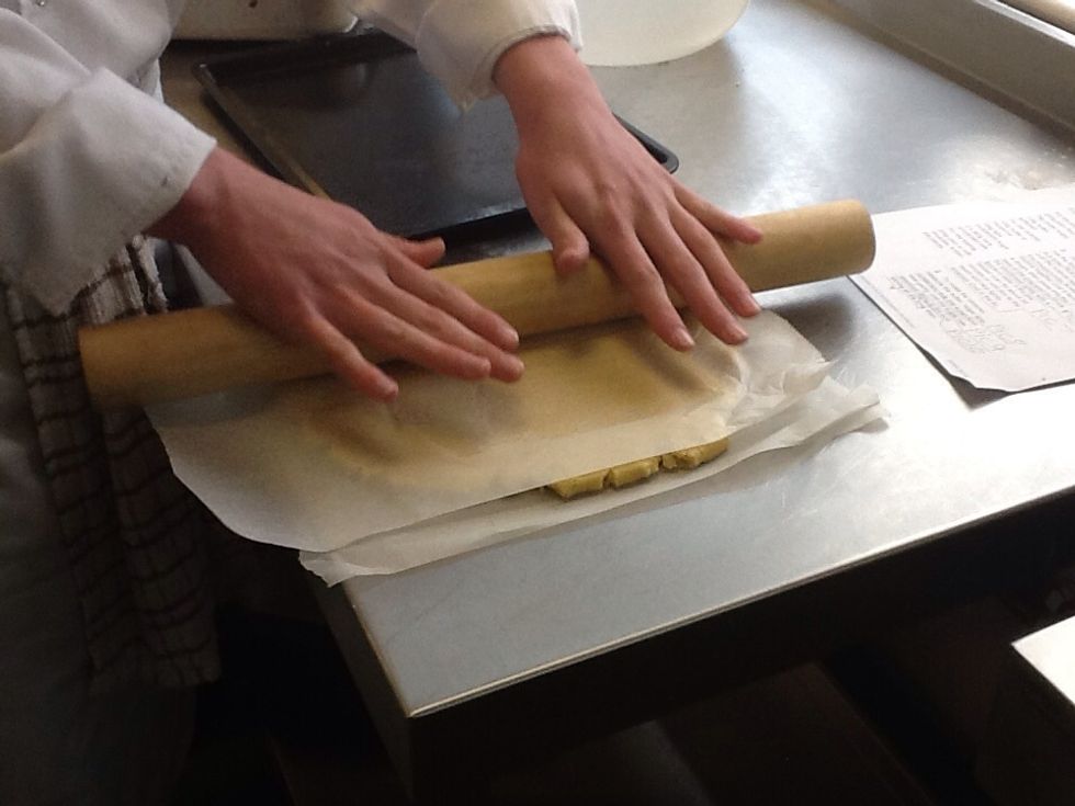 Then u need to press the dough into a tin. Try to not make it to thin.