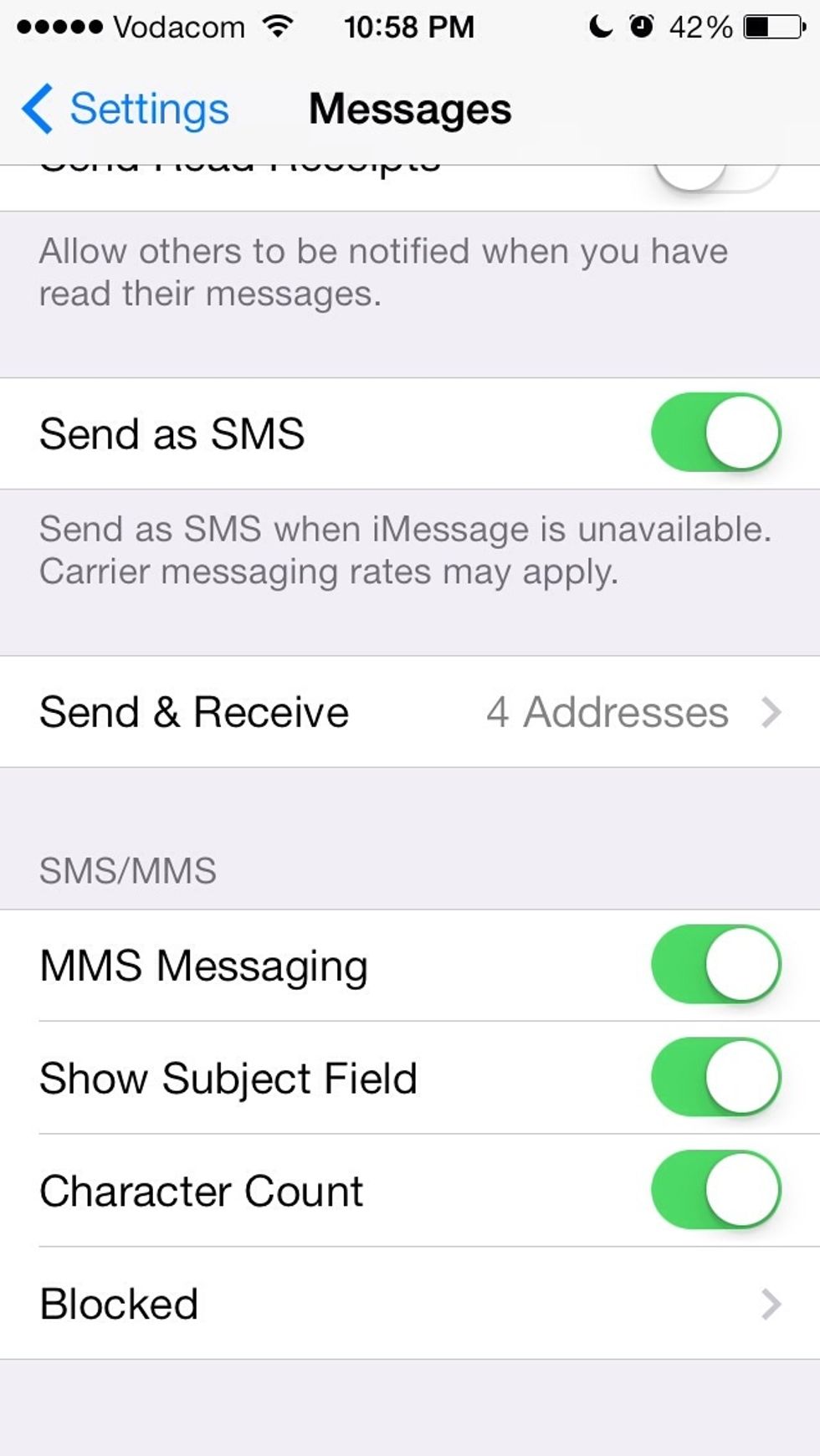 Then under SMS/MMS turn on Show Subject Field.