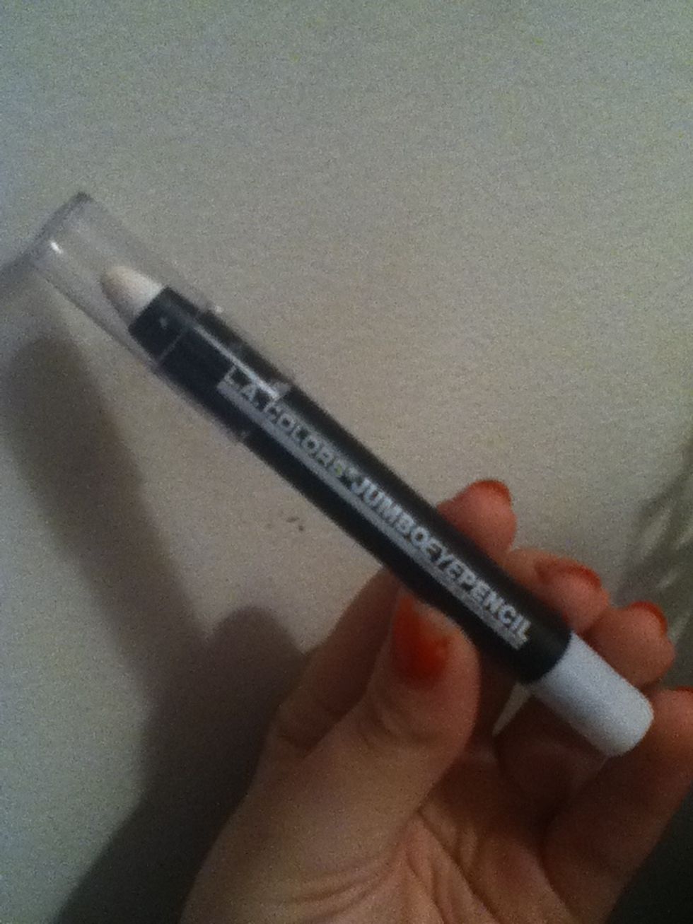 Then use a matte white cream eyeshadow, I'm using LA colors jumbo eye pencil in seashells!
