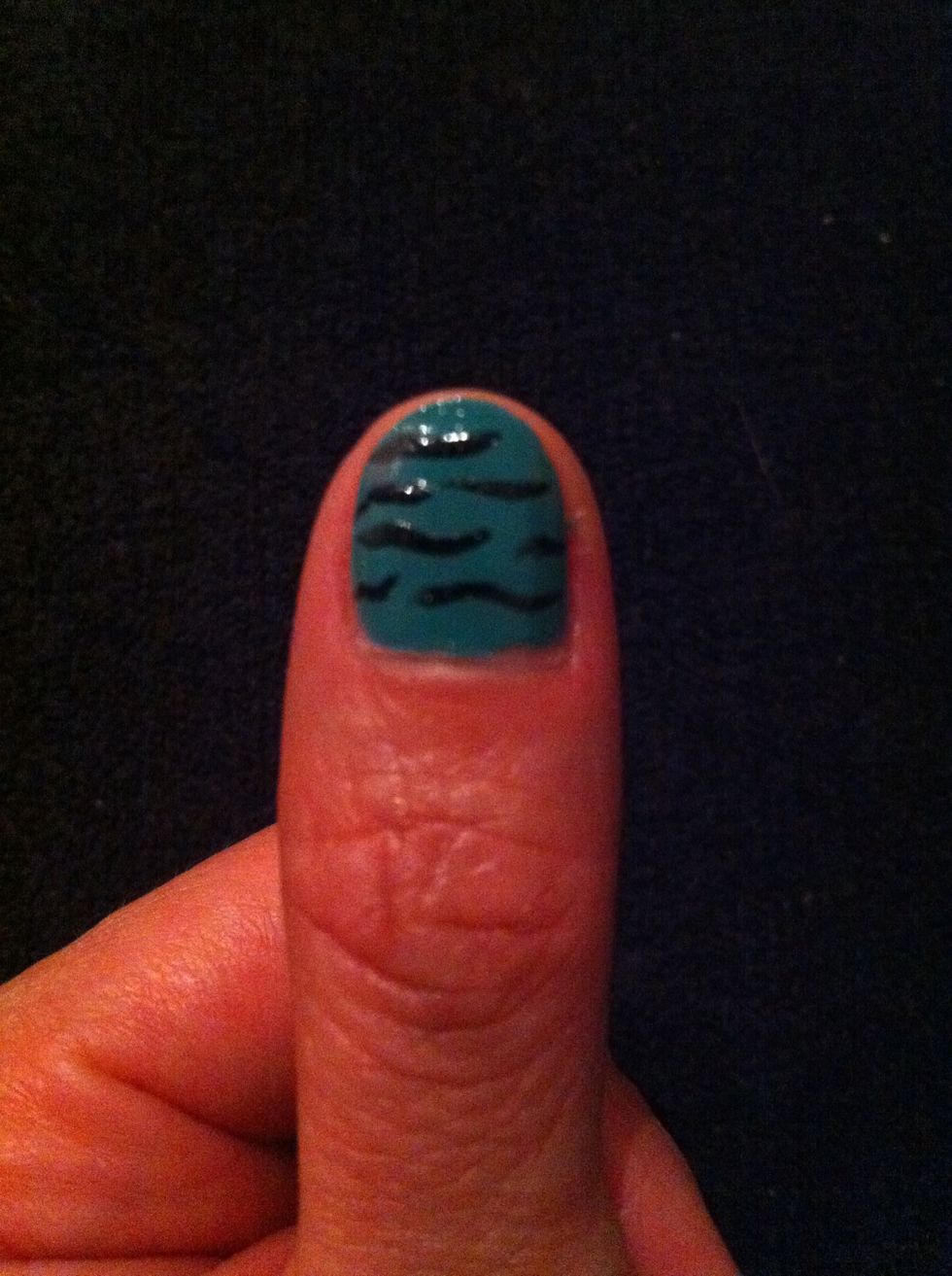 Then use a nail art pencil to draw long and short lines starting from right side to (half) the middle and then from left side to (half) the middle.