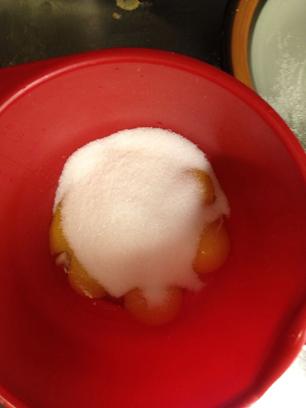 Then use the electric beater again, this time to mix egg yolks and sugar.