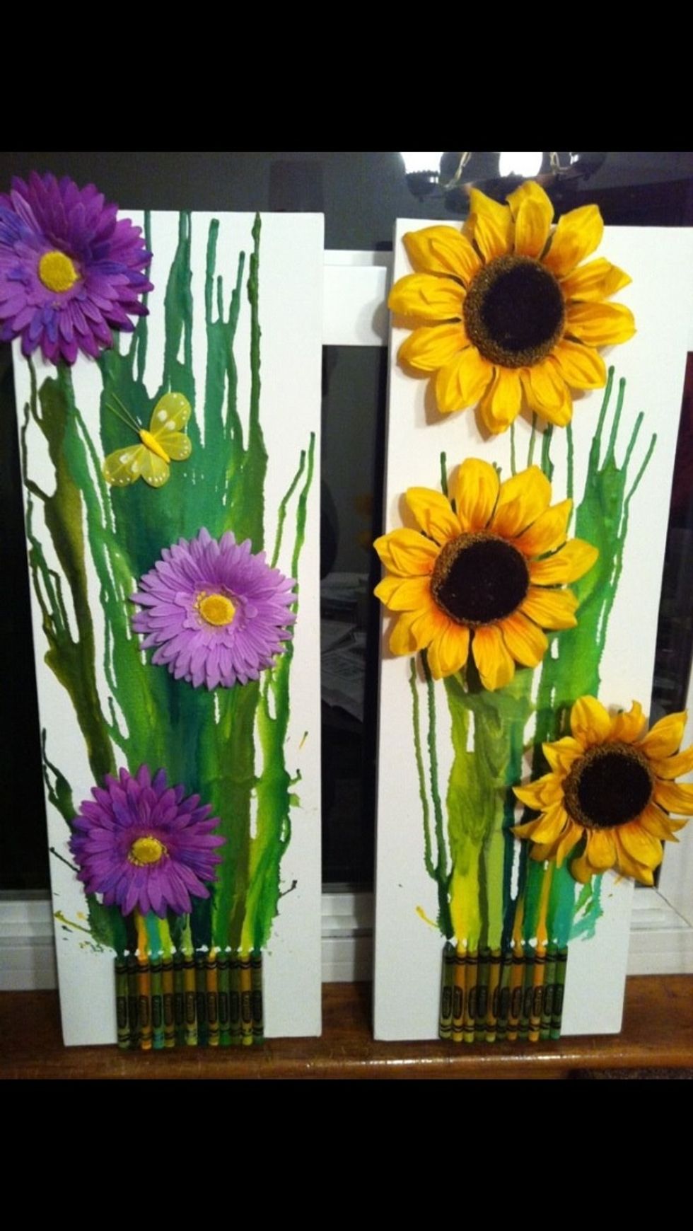 Then, using a hot glue gun, glue on your fake flowers in an arrangement you like!!