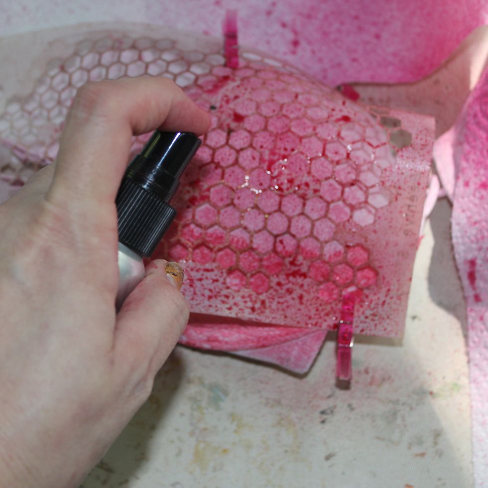 Then using Colorations in Barbie I misted the entire cup. Then I repeated the steps to the second cup.