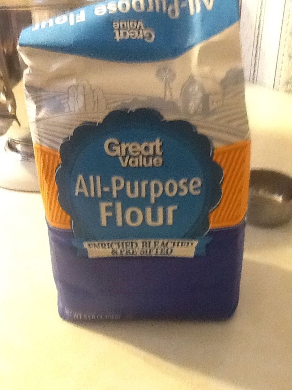 Then we add four and a calf cups of flour