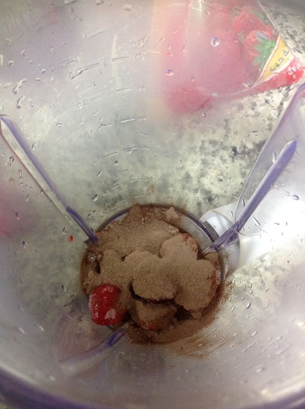 Then we but the chocolate powder inside the blender